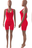 Red Casual Sportswear Solid Split Joint U Neck Regular Jumpsuits