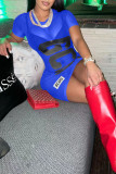 Red Sexy Print Patchwork See-through O Neck One Step Skirt Dresses