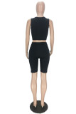 Black Fashion Casual Print Basic O Neck Sleeveless Two Pieces