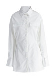 Beige Fashion Casual Solid Patchwork Turndown Collar Shirt Dress Dresses