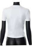 White Casual Print Patchwork O Neck T-Shirts