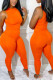 Tangerine Red Casual Solid Patchwork O Neck Sleeveless Two Pieces