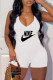 White Fashion Casual Print Letter V Neck Rompers