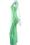 Green Sexy Print Slit O Neck Pencil Skirt Dresses