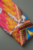 Multicolor Fashion Casual Print Bandage V Neck Long Sleeve Two Pieces