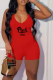Red Fashion Print Patchwork Spaghetti Strap Skinny Rompers