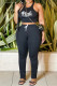 Black Fashion Casual Letter Print Fold O Neck Sleeveless Two Pieces