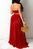 Red Sexy Solid Split Joint Slit Strapless Sleeveless Three Pieces