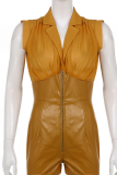 Khaki Sexy Solid Patchwork Turndown Collar Skinny Rompers