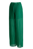 Green Fashion Casual Solid Fold Regular High Waist Wide Leg Trousers