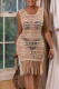 Brown Sexy Solid Tassel Hollowed Out Patchwork Swimwears Cover Up