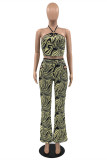 Yellow Fashion Sexy Print Hollowed Out Backless Strapless Sleeveless Two Pieces