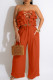 Orange Sexy Casual Solid Bandage Hollowed Out Backless Strapless Sleeveless Two Pieces