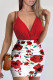 Red Sexy Print Patchwork Spaghetti Strap Two Pieces
