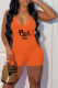 Tangerine Red Fashion Print Patchwork Spaghetti Strap Skinny Rompers