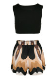 Black Sexy Casual Print Basic O Neck Sleeveless Two Pieces
