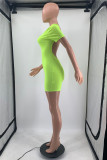 Fluorescent Green Fashion Casual Solid Basic O Neck Skinny Romper