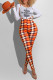 Orange Fashion Street Print Patchwork Letter O Neck Short Sleeve Two Pieces