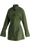 Beige Fashion Casual Solid Patchwork Turndown Collar Shirt Dress Dresses