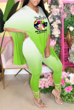 Pink Fashion Gradual Change Patchwork V Neck Half Sleeve Two Pieces