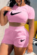 Pink Fashion Casual Print Patchwork O Neck Short Sleeve Two Pieces