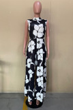 Black Fashion Casual Print Without Belt Turtleneck Regular Jumpsuits