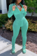 Green Casual Solid Patchwork Turndown Collar Long Sleeve Two Pieces