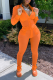 Orange Casual Solid Patchwork Turndown Collar Long Sleeve Two Pieces