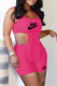 Rose Red Fashion Casual Print Patchwork Square Collar Sleeveless Two Pieces