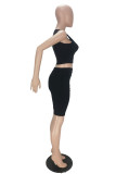 Black Fashion Casual Print Basic O Neck Sleeveless Two Pieces