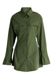 Beige Fashion Casual Solid Patchwork Turndown Collar Shirt Dress Dresses