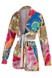 Multicolor Fashion Casual Print Bandage V Neck Long Sleeve Two Pieces