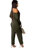 Army Green Sexy Solid Long Sleeve one shoulder collar 