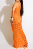 Rose Red Sexy Solid Tassel Hollowed Out Patchwork Swimwears Cover Up
