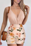 Red Sexy Print Patchwork Spaghetti Strap Two Pieces