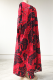 Red Fashion Print Patchwork V Neck Straight Dresses