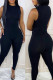 Black Casual Solid Patchwork O Neck Sleeveless Two Pieces