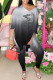 Black Fashion Casual Print Letter V Neck Short Sleeve Two Pieces