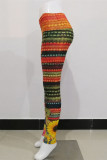 Orange Fashion Casual Print Basic Skinny High Waist Pencil Trousers