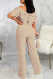 Blue Casual Solid Lace Off the Shoulder Boot Cut Jumpsuits