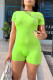 Fluorescent Green Fashion Casual Solid Basic O Neck Skinny Romper