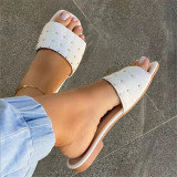 White Fashion Casual Rivets Patchwork Solid Color Round Comfortable Shoes