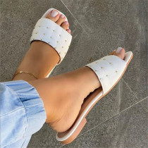 White Fashion Casual Rivets Split Joint Solid Color Round Comfortable Shoes
