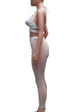 White Sexy Solid Patchwork See-through Backless Halter Sleeveless Two Pieces
