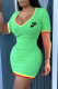 Light Green Fashion Sexy Print Patchwork V Neck One Step Skirt Dresses