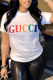 White Fashion Print Patchwork O Neck T-Shirts