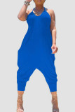 Blue Casual Solid Split Joint O Neck Jumpsuits