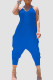 Blue Casual Solid Patchwork O Neck Jumpsuits
