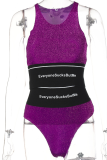Silver Sexy Print Letter U Neck Sleeveless Two Pieces