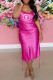 Rose Red Fashion Sexy Print Letter Spaghetti Strap One Step Skirt Dresses